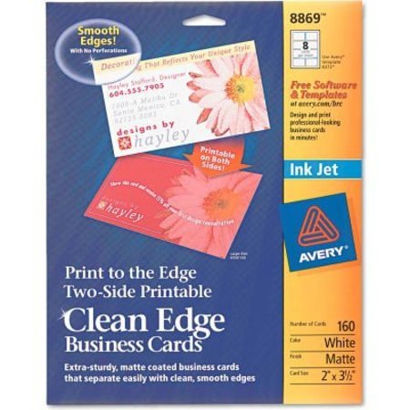 AVERY Avery® Print-to-the-Edge 2-Sided Clean Edge Business Card 8869, 2" x 3", Matte, 160/Pack 8869